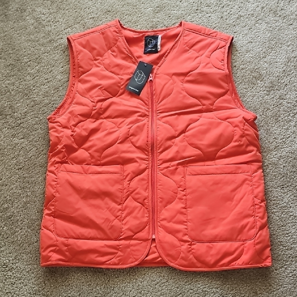 Men's Vest Orange Quilted Regular Fit Size XL